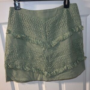 Women's Fringe Trim Lace Mini Skirt - Sage Green